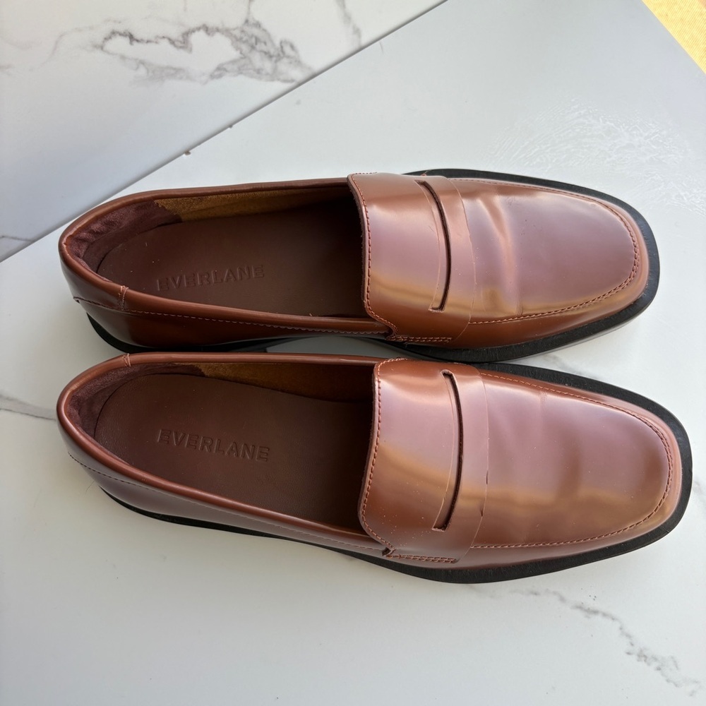 Everlane sz 5.5 The Penny Loafer Rum Brown Leather slip-on Classic square toe - Picture 5 of 12